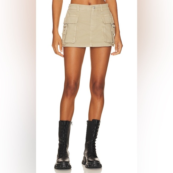 NWOT Free People We The Free Denim Cargo Mini Skort Khaki Morning Oat Size 32 - Picture 2 of 8
